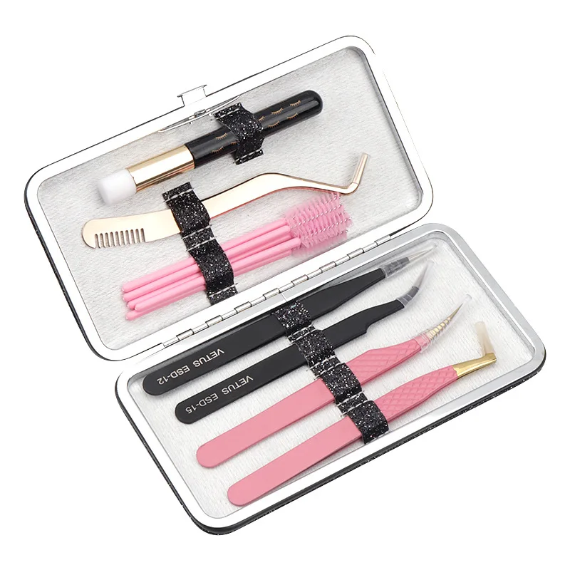 まつげエクステンションピンセット収納ボックス 7スロット 光沢のあるデザイン オーガナイザーケースバッグ ピンセット、まつげブラシ、アプリケーター収納用
