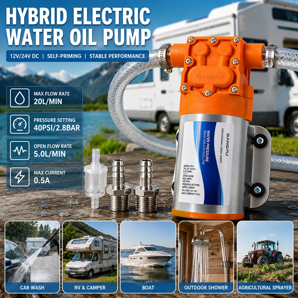 12V 24V Hybrid Electric Water Oil Pump 20L/Min High Pressure Self-Priming Pump for RV Marine Diesel Fuel
