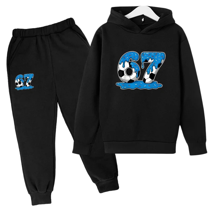 Ensemble de survêtement tendance printemps-automne six-sept meme 67 pour enfants, sweat à capuche + 