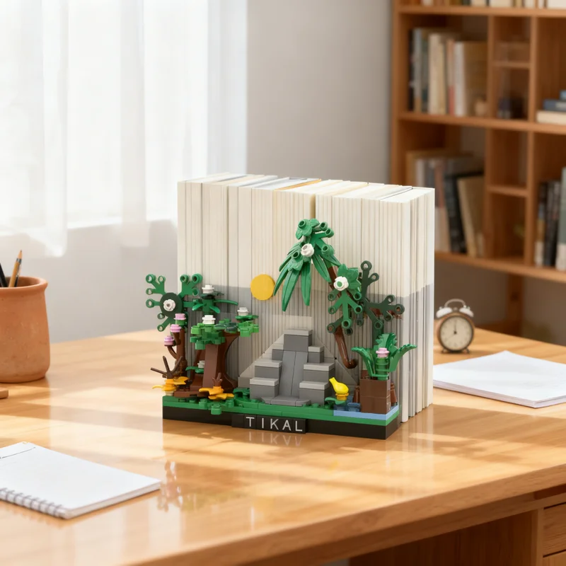 197 piezas MOC Tarjeta postal de Guatemala Tikal Pirámide Maya Sets de Diseño y Creación Bloques de Construcción Modelo Juguete de Construcción Regalo Festivo