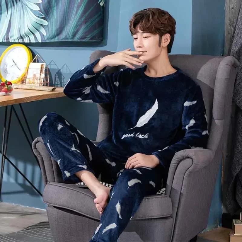 Ensemble de pyjama en glouton chaud pour hommes, manches longues, optique, velours, mignon, dessin animé, imbibé, vêtements d\'intérieur, vêtements