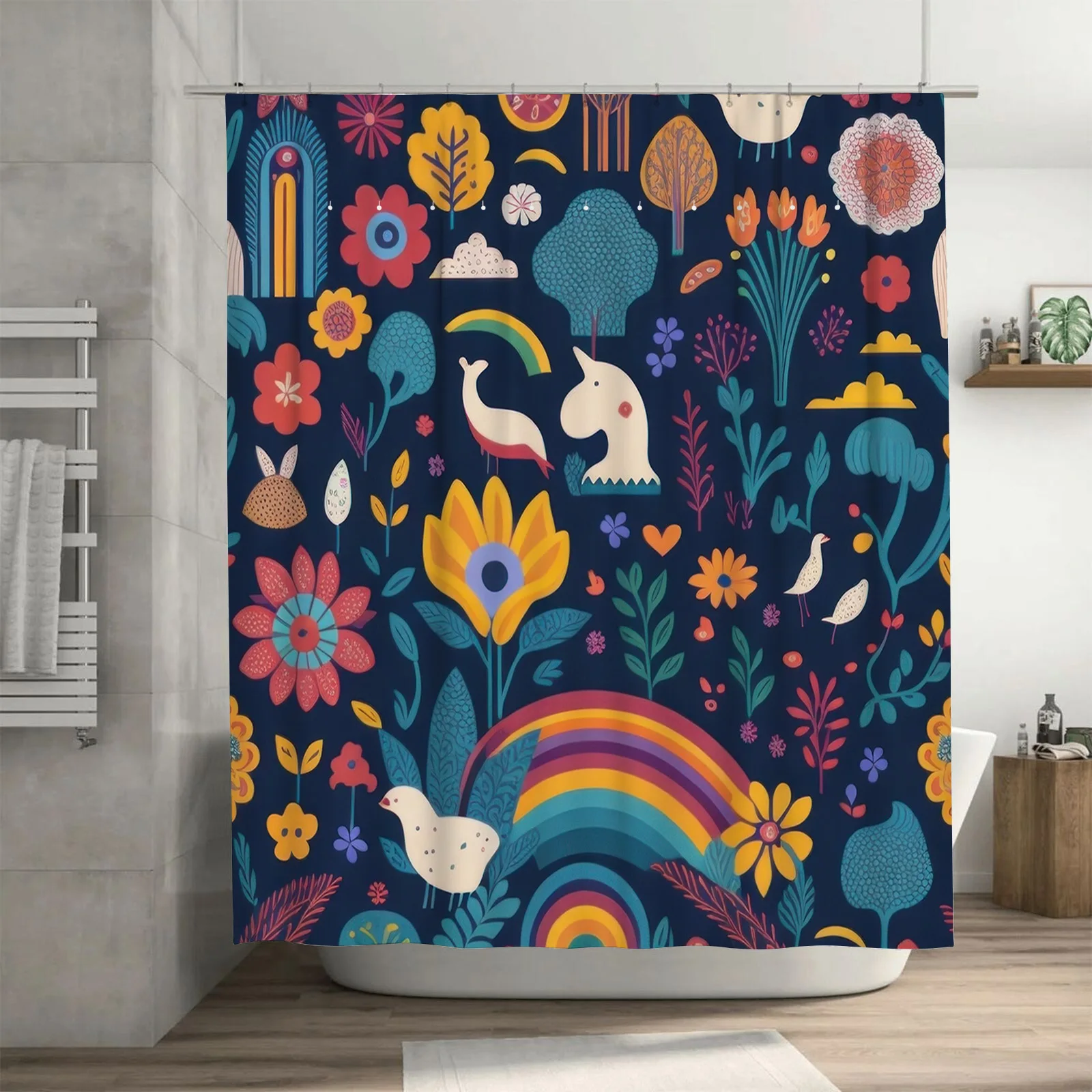 Bright Flora Shower Curtain Unicorn Chicken Pattern for Bathroom Decor Waterproof Fabric 240x180cm Home Accessories! (59.7 x 70.