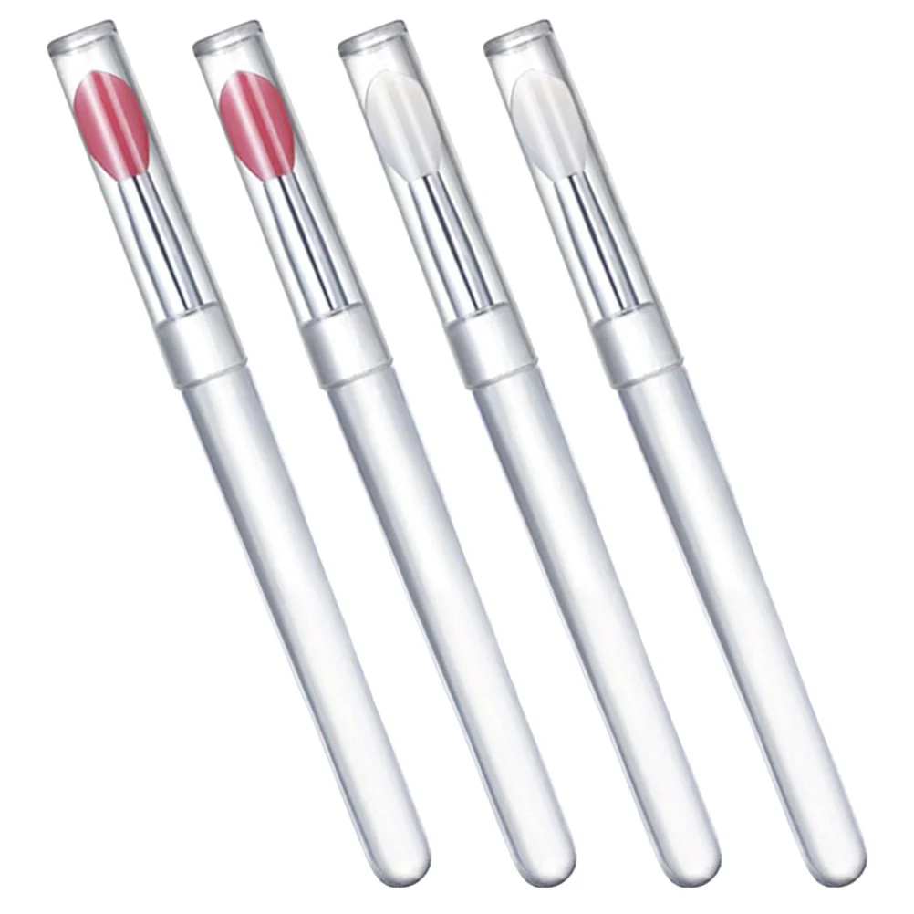 4 Uds. Pincel de labios de silicona con tapa Mini pinceles maquillaje sombras de ojos herramientas máscara cucharas Gel de sílice uso suministros de lápiz labial