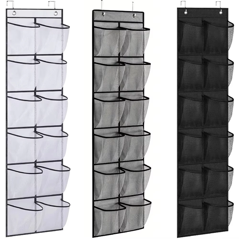 12 Taschen Schuh-Organizer zum Aufhängen an der Tür, große Netztaschen mit 2 Haken, transparenter Stoff-Schuhregal-Aufbewahrungsbeutel für das Schlafzimmer