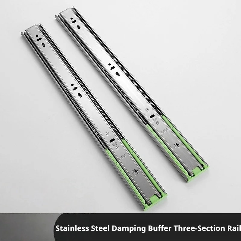2Pcs Metal Buffer Drawer Slides 12-20 Inch Track Width 45mm Mute Three-Section Rail Sliding Furniture Hardware Fittings