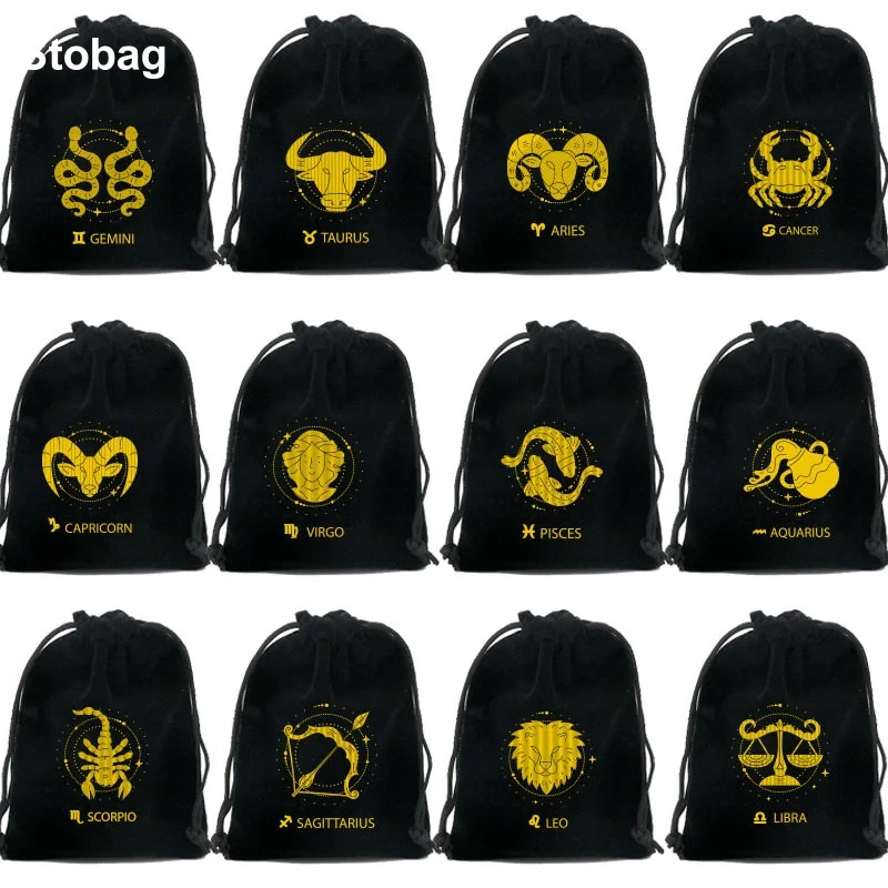 

StoBag 5pcs Black Velvet Drawstring Bags Constellation Bundle Pocket Gift Jewelry Packaging Small Storage Reusable Pouch Party