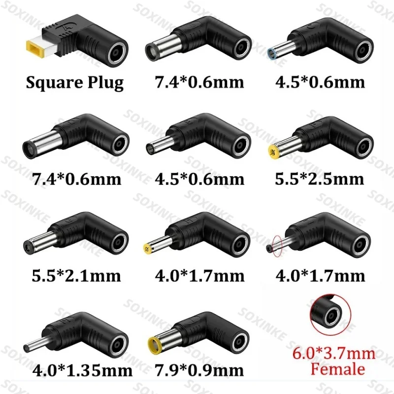 6.0x3.7mm female interface socket Connectors to DC 5.5*2.5mm 4.5x3.0 4.0x1.7 7.4x5.0 Square Male plug Power adapter Converter
