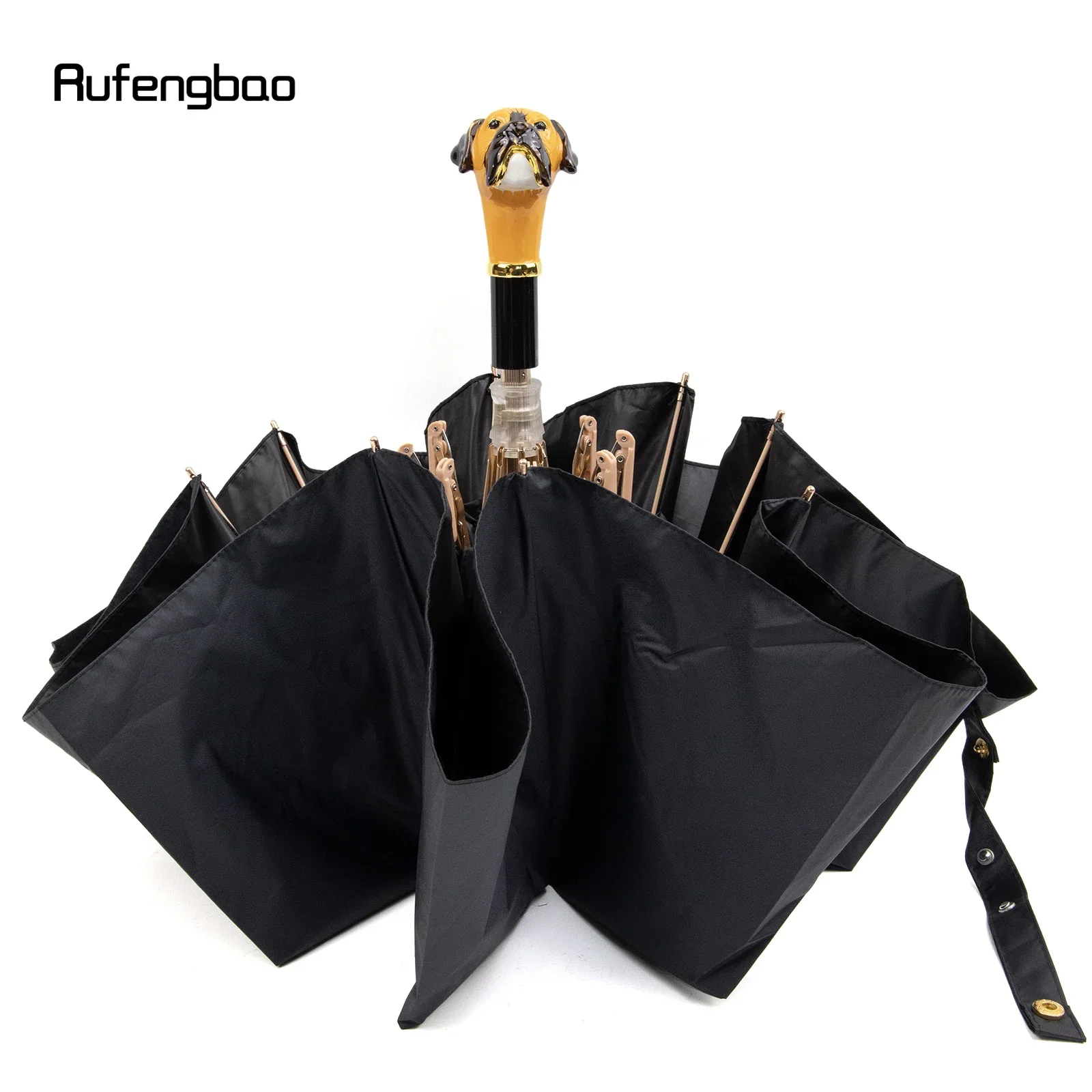 مظلة رجالية بمقبض كلب أصفر، مظلة أوتوماتيكية، مظلة قابلة للطي للحماية من الأشعة فوق البنفسجية بأيام مشمسة وممطرة مقاومة للرياح
