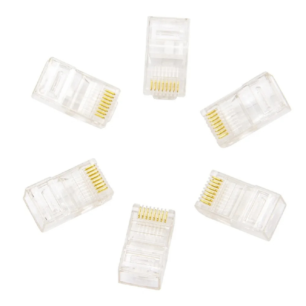 50pcs Cat5 RJ45 RJ 45 Connector plug 8P8C Modular Ethernet Cable Head Plug Gold-plated Cat 5e Crimp Network