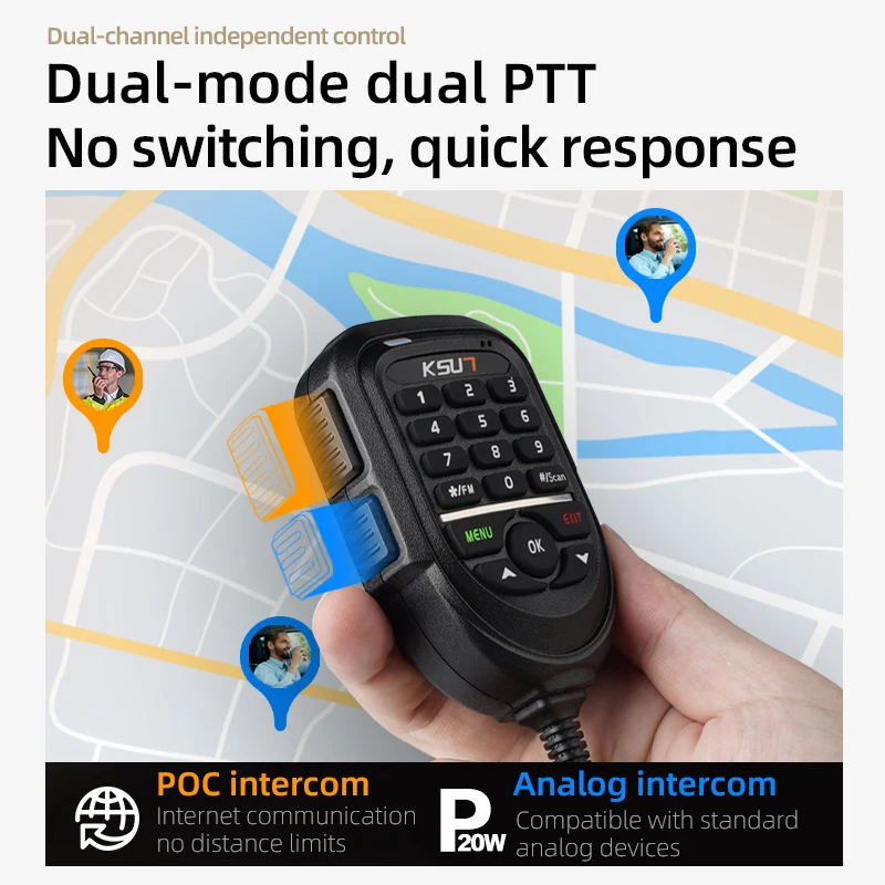 Op een voertuig gemonteerde radio werkt met Zello Public Network Intercom System Unlimited Range draadloze communicatieapparatuur KSUN