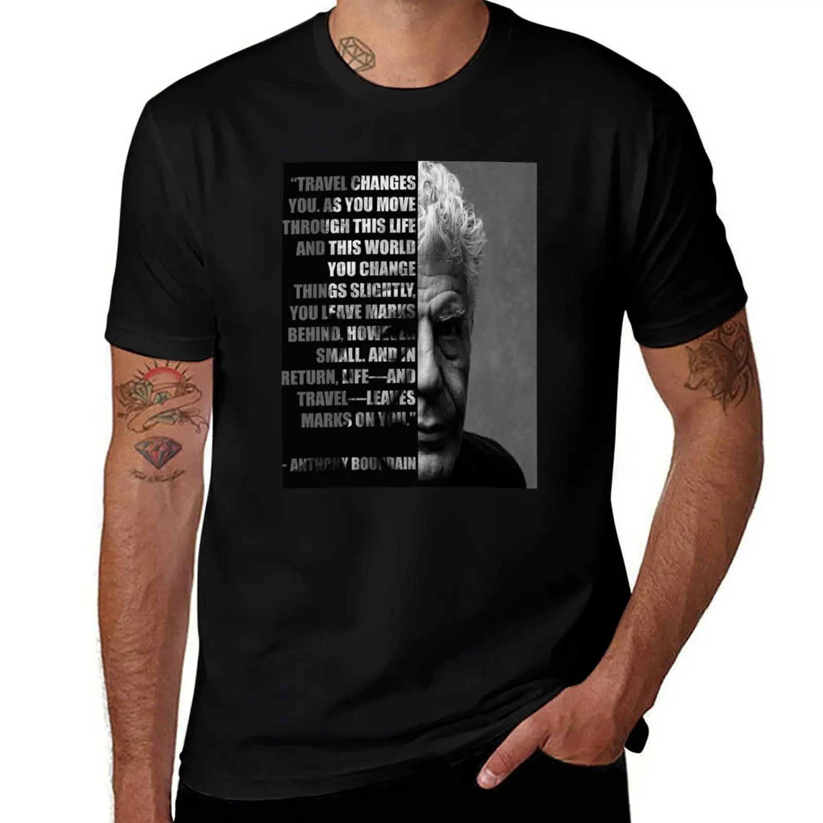 Anthony Bourdain motivational Quote about travelling T-Shirt Urban Style Casual Short Sleeve Top T-Shirt