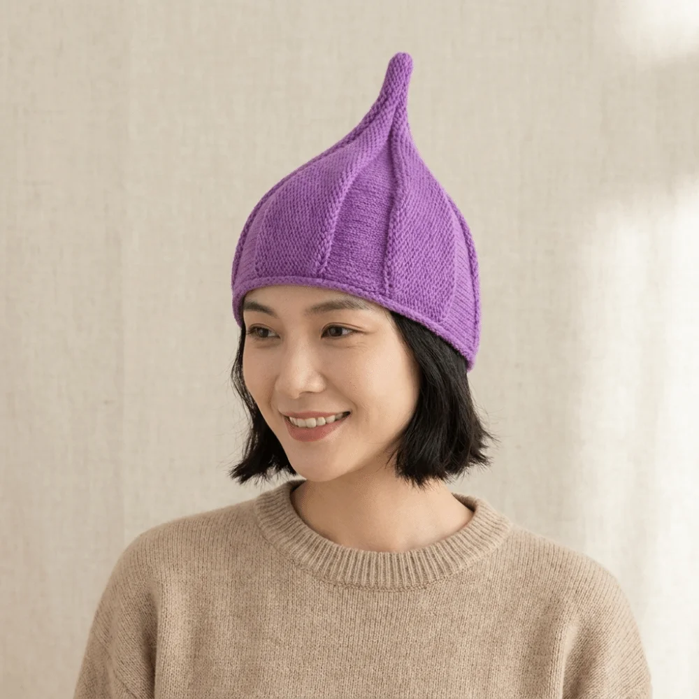 Einfache Spire-Strickmütze, einfarbig, koreanischer Stil, weiche Pullover-Mütze für Erwachsene – Detail 9