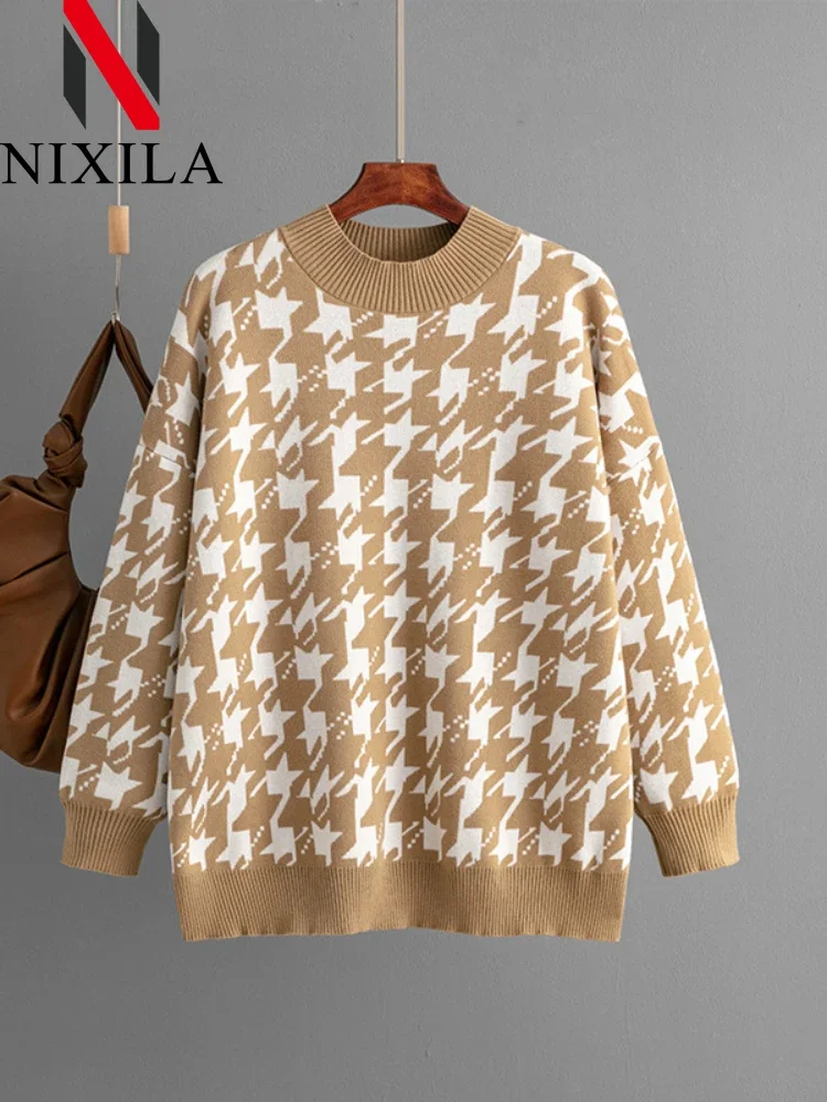 Neue Winter Herbst frauen Übergroßen Pullover Tier Gedruckt Oansatz Casual Jumper Gestrickte Langarm Tops Lose Büro Pullover