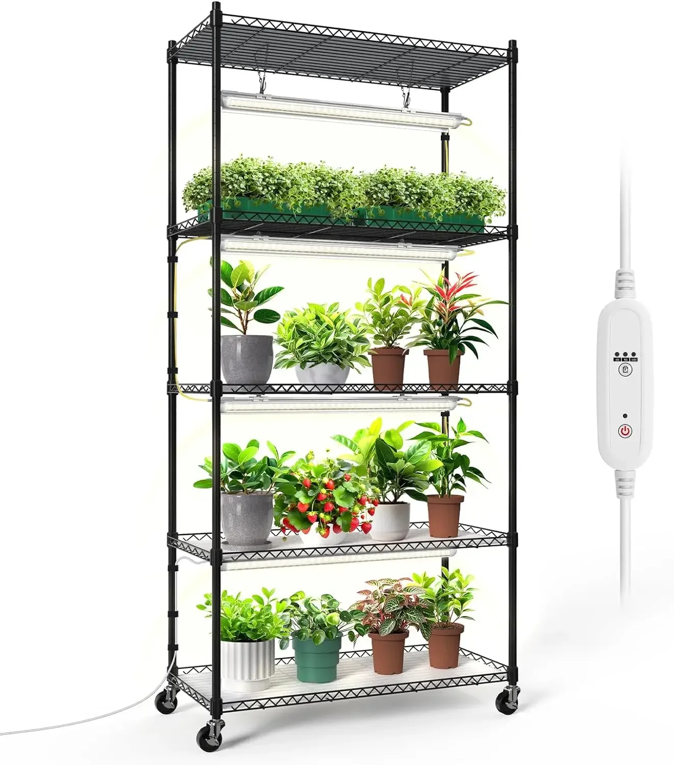 

Plant Shelf with Grow Lights, 5-Tier Plant Stand with T8 24W Grow Light for Indoor Plants with Wheel, 5000K Full Spectrum LED Pl