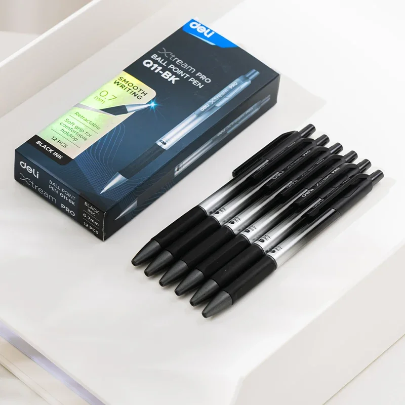 DELI Glatt Schreibende Kugelschreiber 0,7mm Schwarze und Blaue Tinte 12er-Pack Einziehbare Kugelschreiber für Büro Schule Zuhause – Detail 12