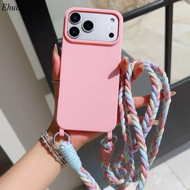 Modische Lanyard-Hülle für iPhone 17 Pro Max 14 12 11 13 15 16 Plus 17 Air Shockproof Candy Crossbody Neck Cord Braid Strap Cover