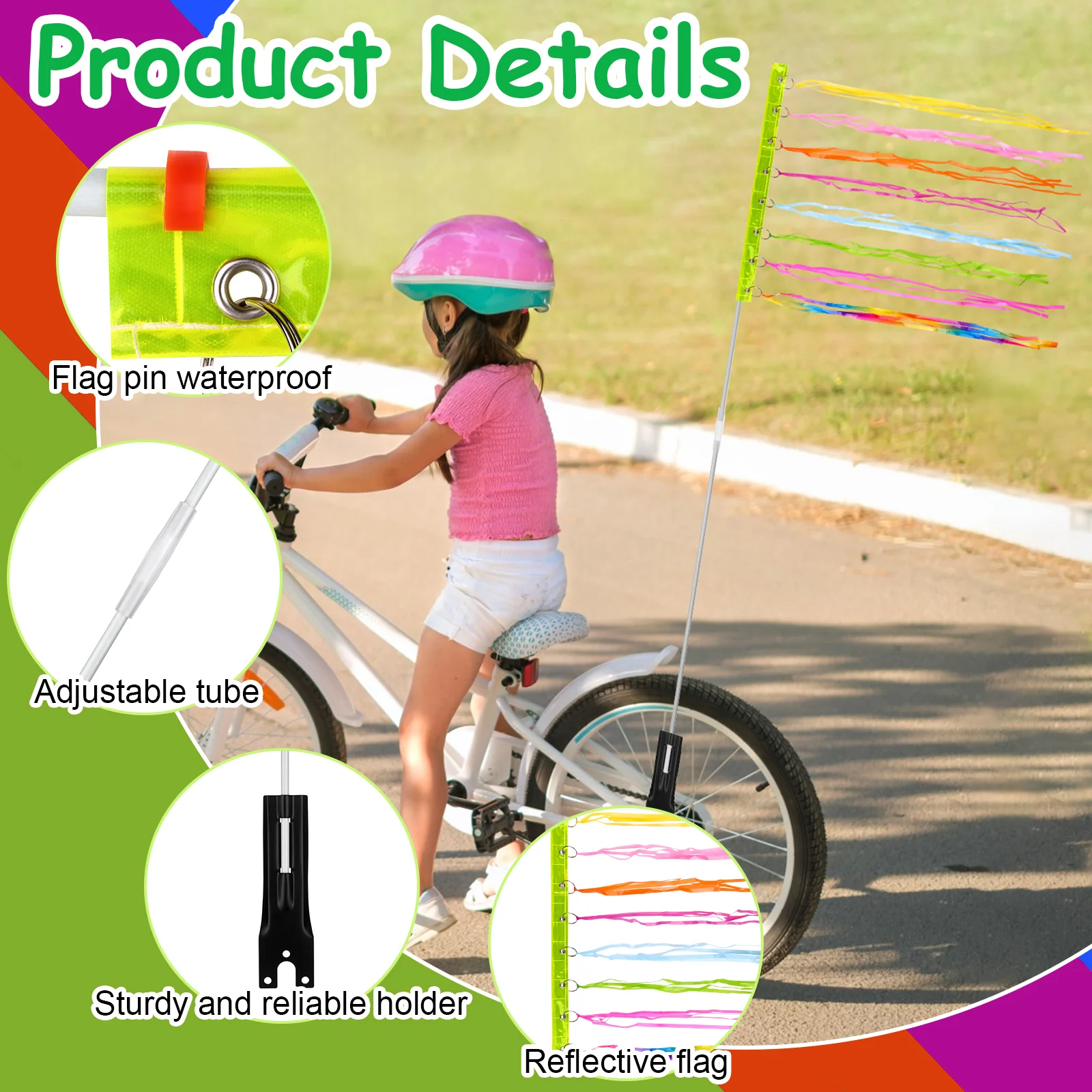 

Upgraded Bike Safety Flag (12''x16'') And Adjustable Height Pole Made Of Sturdy Fiberglass 6ft Bike Flag With Pole For Safety