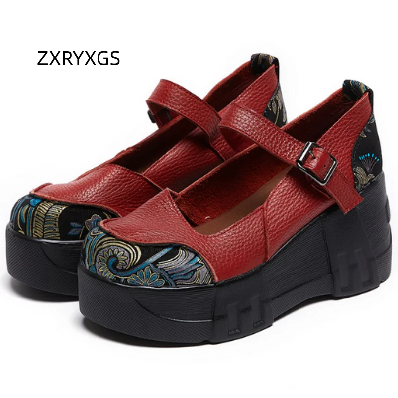 

ZXRYXGS First Layer Cowhide Printed Women Fashion Shoes Woman High Heels 2025 Spell Color Elegant Fashion Banquet Wedding Shoes