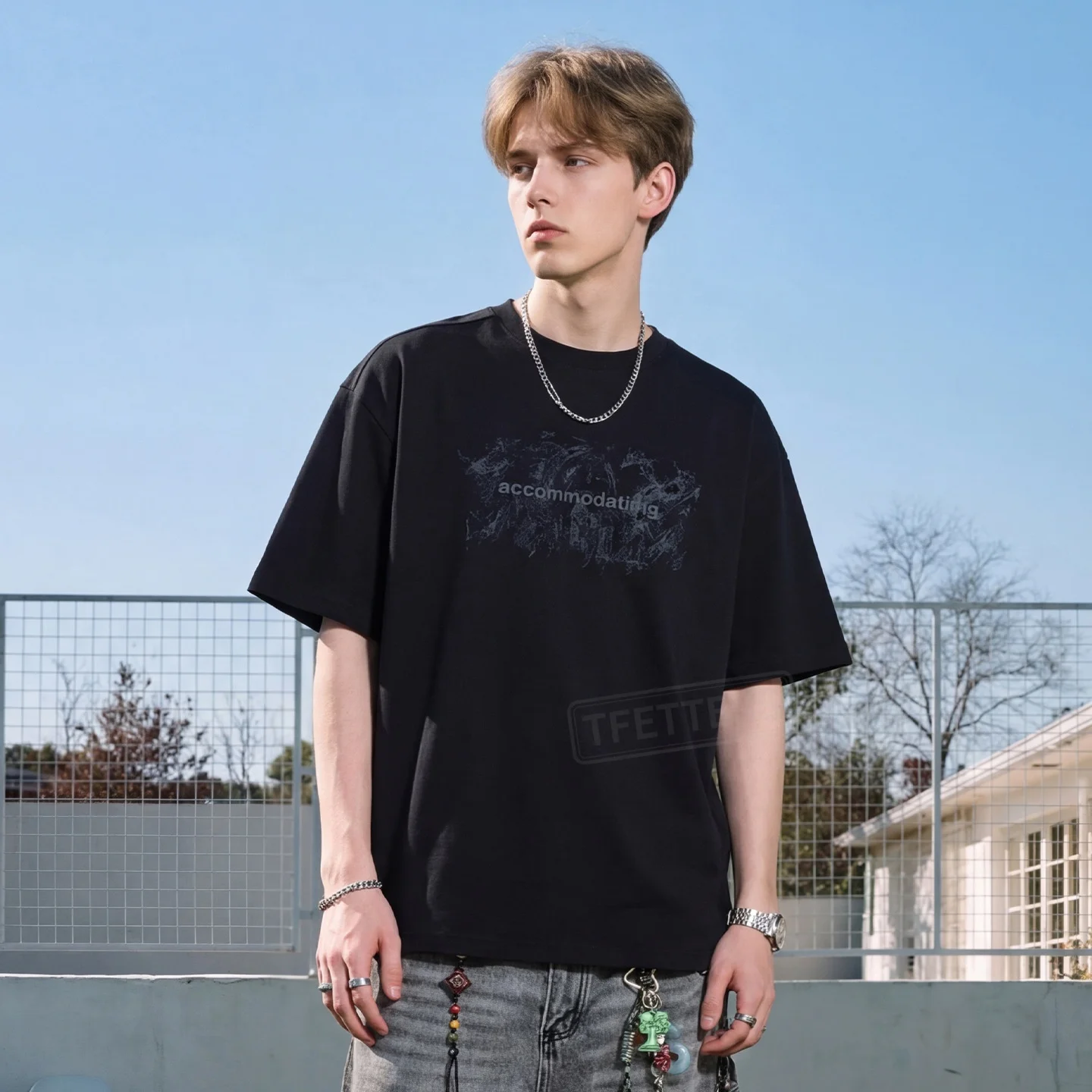TFETTERS 2026 Summer Vintage Couple T Shirt Men Oversized Letter Sketch Print Soft Cotton Fabric Unisex Daily Half Sleeve Top