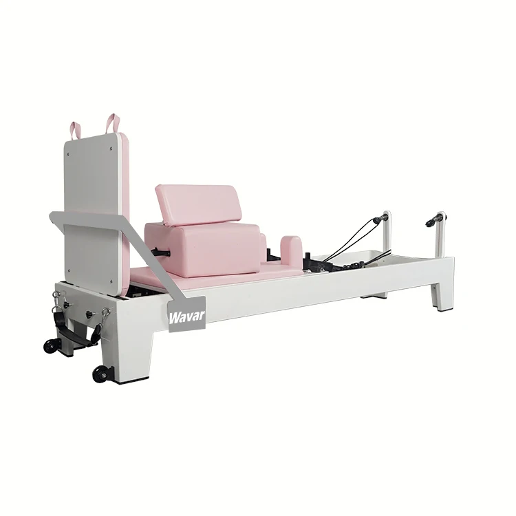 White Painted Oak Pilates Reformer Classic Design for Studio and Personal Workout Durable Wooden Fitness Training Equipment