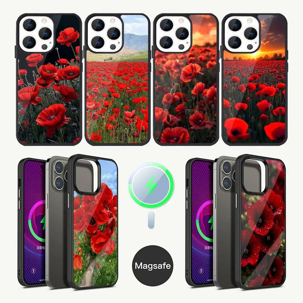 

Poppy Flower Bloom Hot Red Phone Case For iPhone 16,15,14,13,12,11,Plus,Pro,Max Mini Magsafe Magnetic Wireless Charging