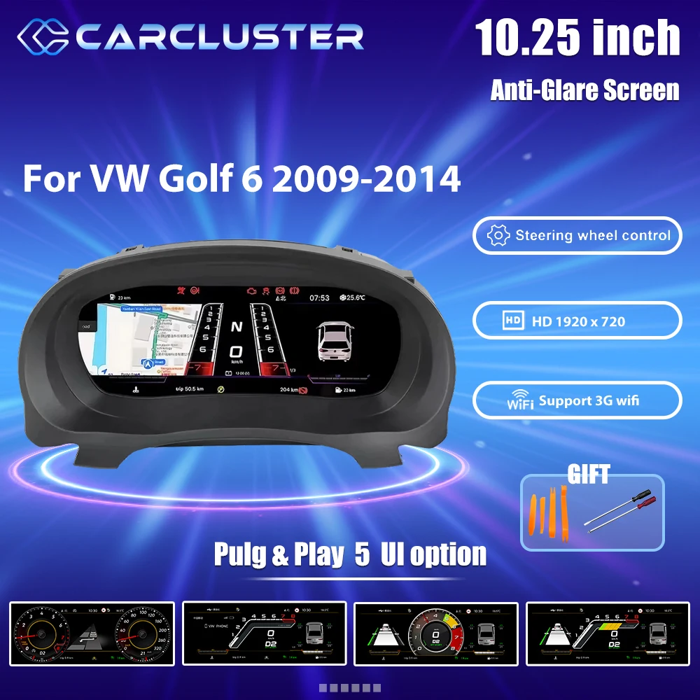 10.25'' Digital Instrument Cluster for Volkswagen Golf 6 MK6 2010 11 12 13 2014 Years LCD Panel Speedometer Virtual