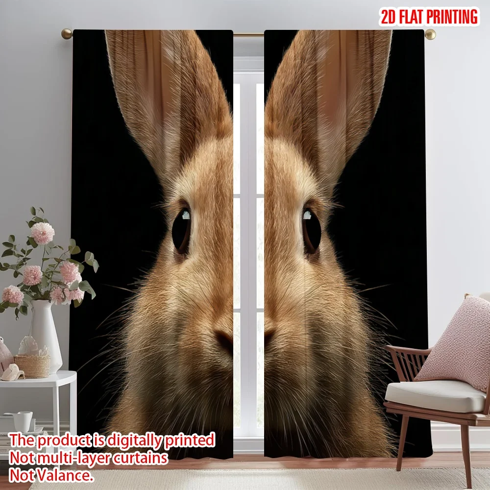 

2D flat printing 2pcs Curtains Easter Bunny Close-Up Digital Printed Polyester Drapes Party Decorations Perfect for Entryway
