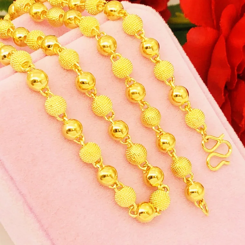 18K Gold Color Matte Finish Gold Bead Necklace for Men Women Necklace Chain for Wedding Engagement Anniversary Jewelry Gifts