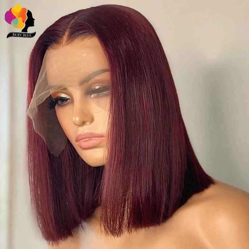 

Burugndy Colored Short Bob Wig Human Hair Wigs for Women #99j Red Blonde 6*2 Deep Part Human Hair Lace Closure Wig Middle Part