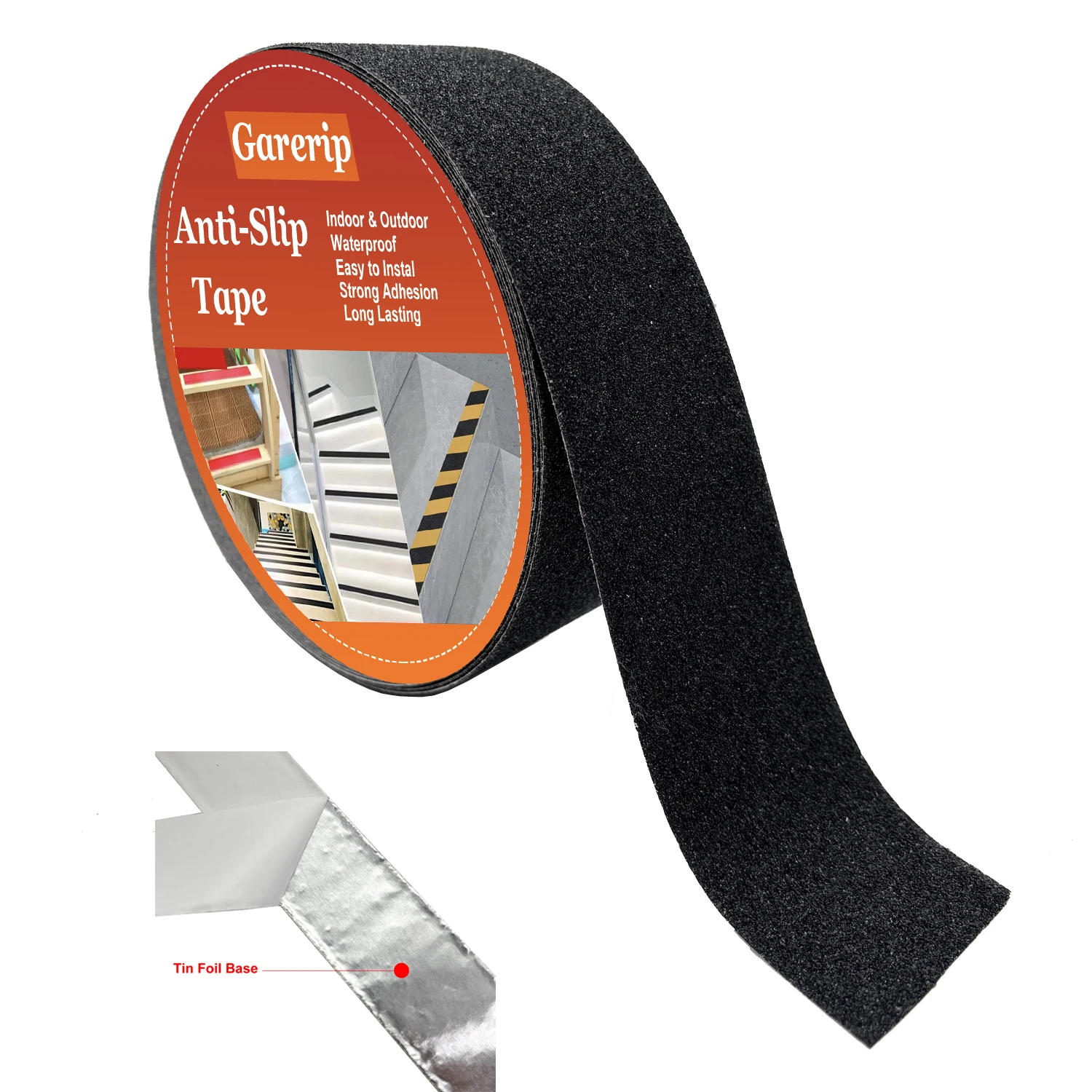 Black Tin Foil Anti-Slip Traction Tape, 5cm X 10.6m, Strong Grip, Tin Foil Heat Insulation Grip, Non-Slip Tape for Pedals, Indoor/Outdoor Stairs, Steps, Boats, Swimming Pools, Bathrooms, Stair Steps, Ladder Safety Anti-Slip Tape