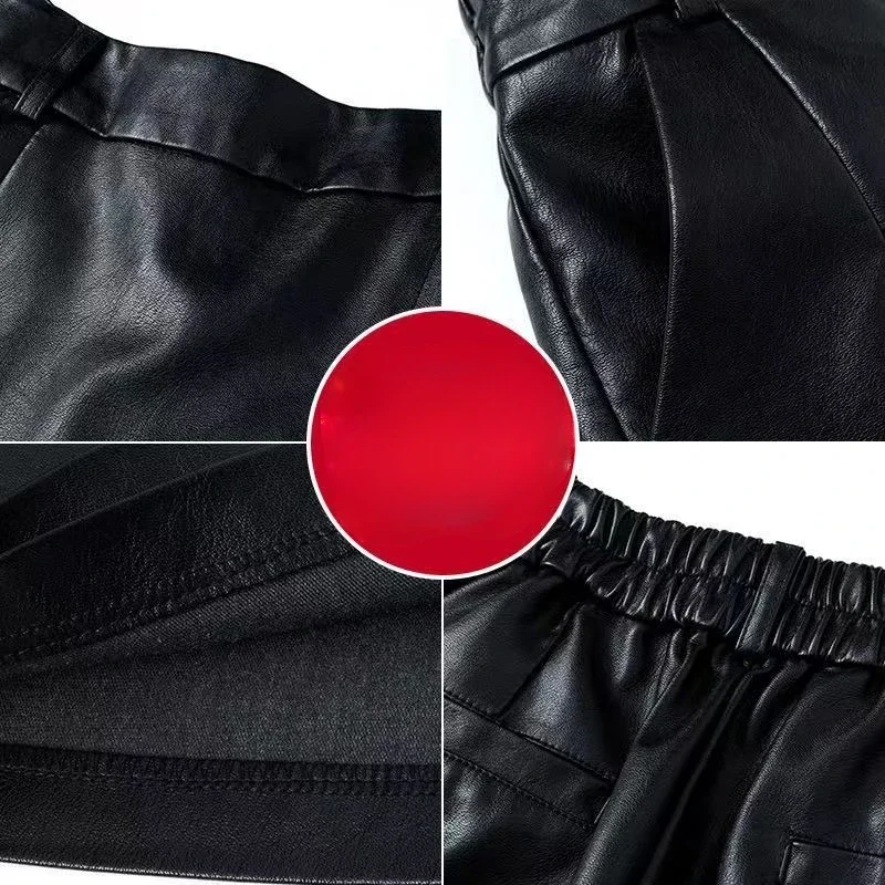 Gonna invernale da donna in pelle Pu Autunno Inverno 2025 Nuova vita alta da indossare all'esterno Pantaloni a gamba larga Set falso in due pezzi Moda