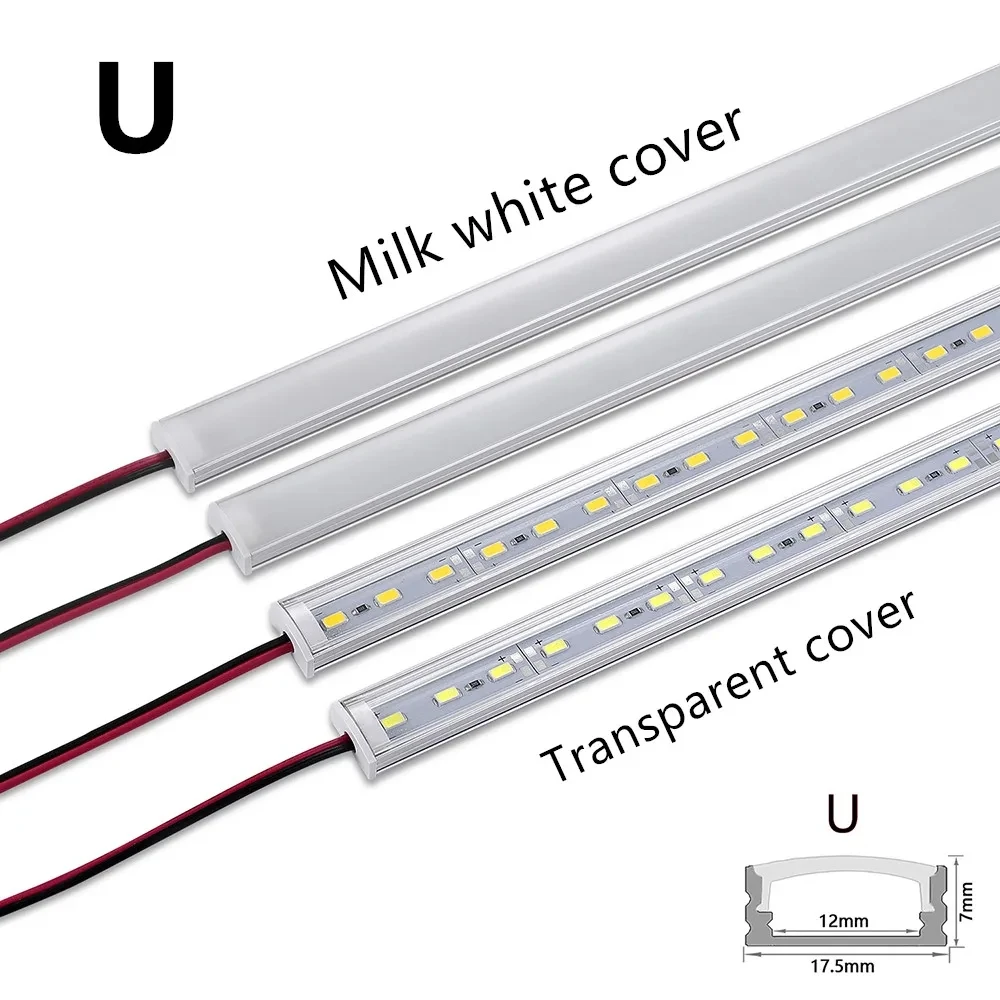 Tira rígida de luces LED para iluminación interior, tira de luz LED plana en forma de U/V, canal de aluminio, cc 12V, 50CM, 20 pulgadas, SMD5730, 36LED, 1-20 piezas