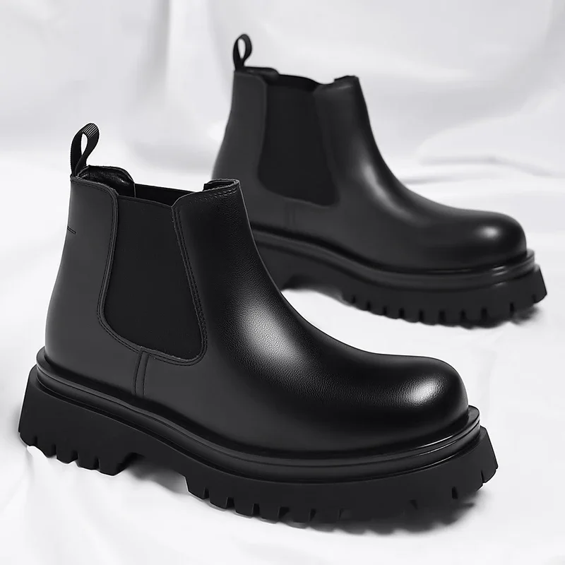 Autumn Thick Bottom Chelsea Men's Boots Classic Low Heel Waterproof Platform ankle boots Business Formal Wedding High Top Shoes