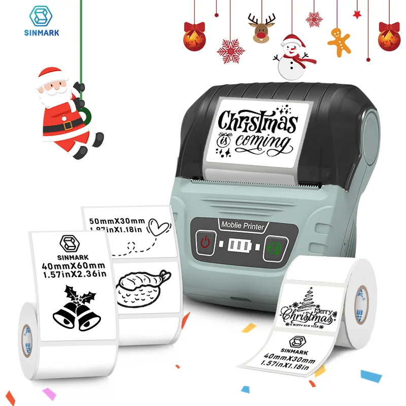 Thermal Printer With Labels of Different Sizes Self-adhesive Labels Printer Small Portable  Bluetooth Sticker Marker Christmas