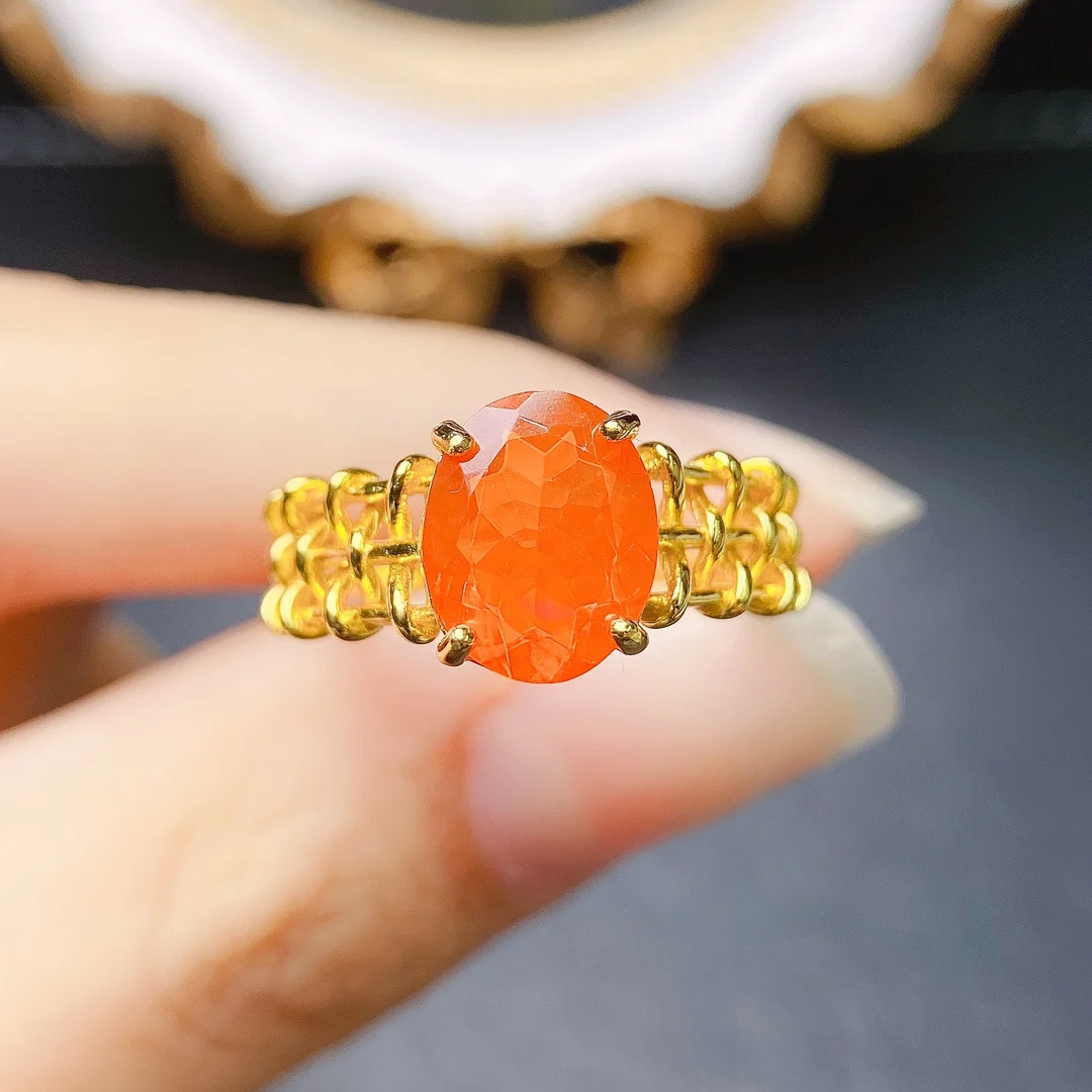 

925 Sterling Silver Braided Band Ring Natural Fire Orange Opal Engagement Braided Weave Wedding Band Rings For Women Man