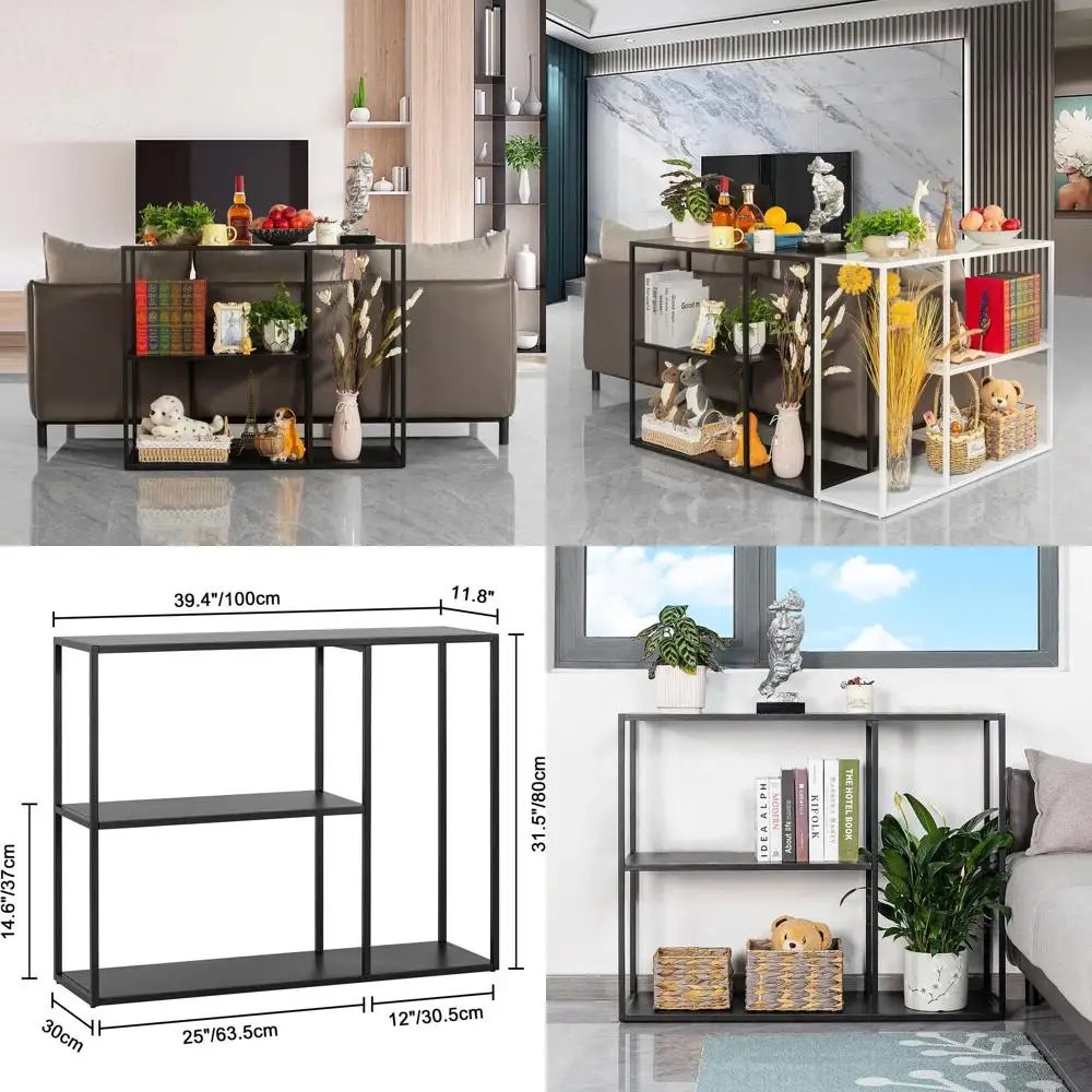

Compact 3-Tier Black Metal Entry Console Table, 11.8 Deep x 39.4 Wide x 31.5 High