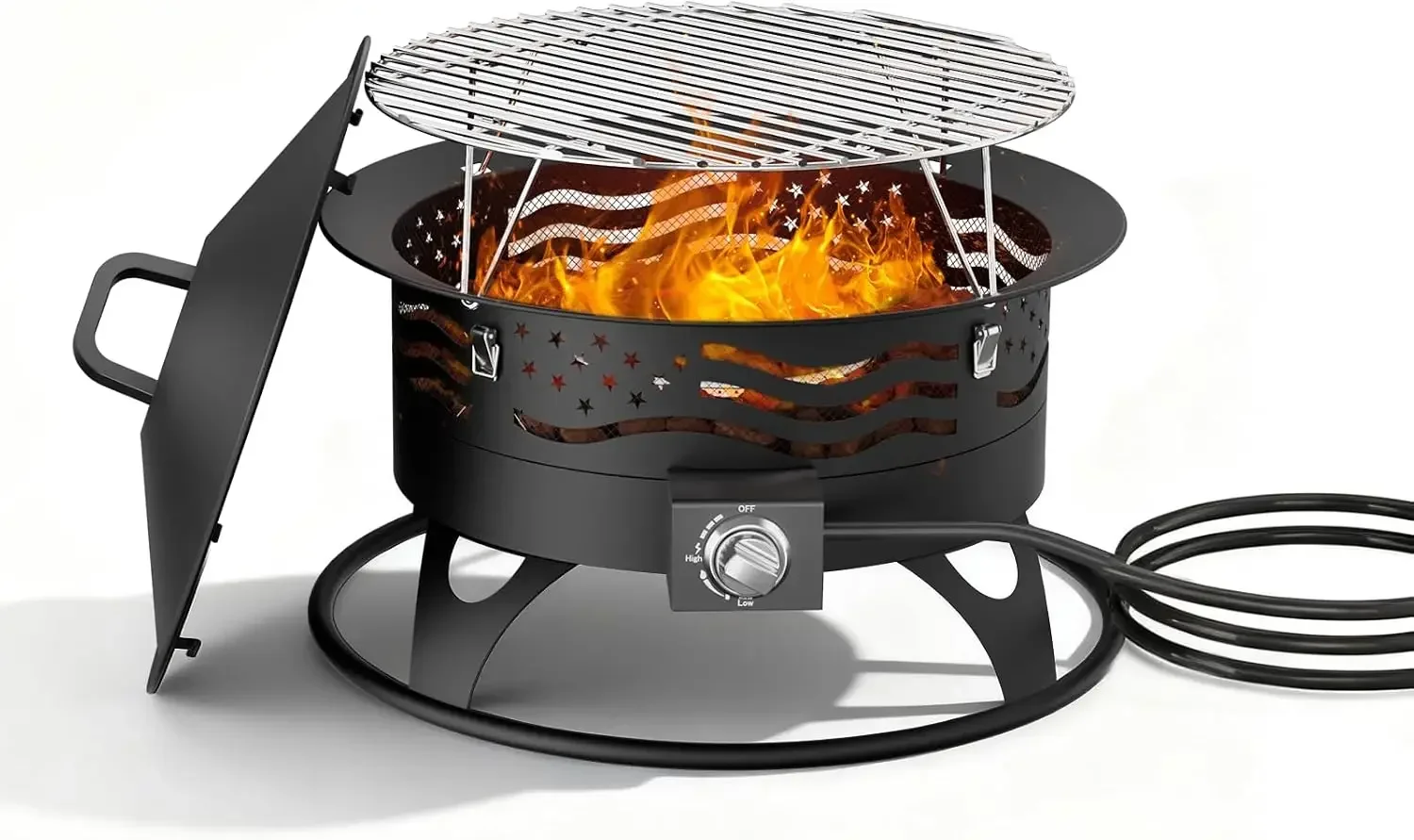 24 Inch Propane Fire Pit, Portable Gas Fire Pit Bowl for Outside, 60,000 BTU Smokeless Outdoor Firepit with Lid & Grill Grate fo