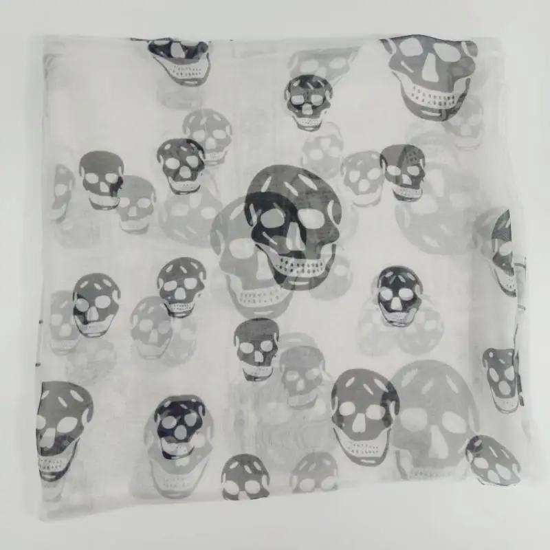 Summer Beach Square Shawl Ladies Designer Skull Print Chiffon Scarf Muslim Hijab for Women Luxury Skeleton Wrap 120Cm*120Cm