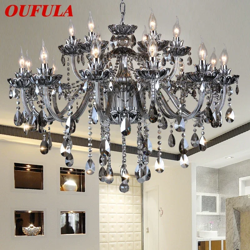 

OUFULA European Crystal Pendent Lamp Smoke Gray Candle Lamp Luxury Art Living Room Restaurant BedroomVilla Hotel KTV Chandelier