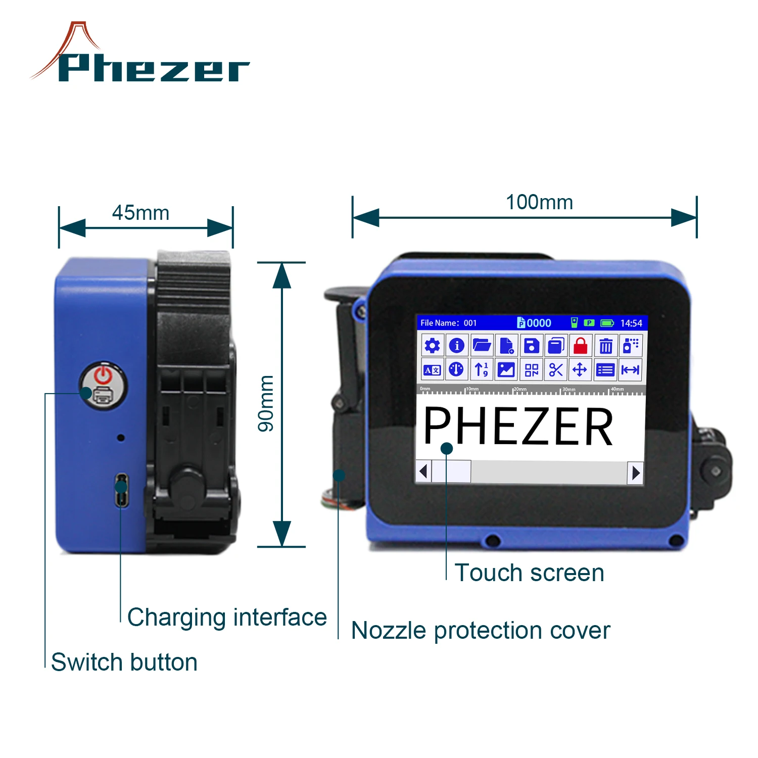 Imagem -05 - Mini Impressora Portátil Impressora a Jato de Tinta Portátil qr Bar Batch Code Data Número Logotipo Expiração 127 mm Phezer-pc12