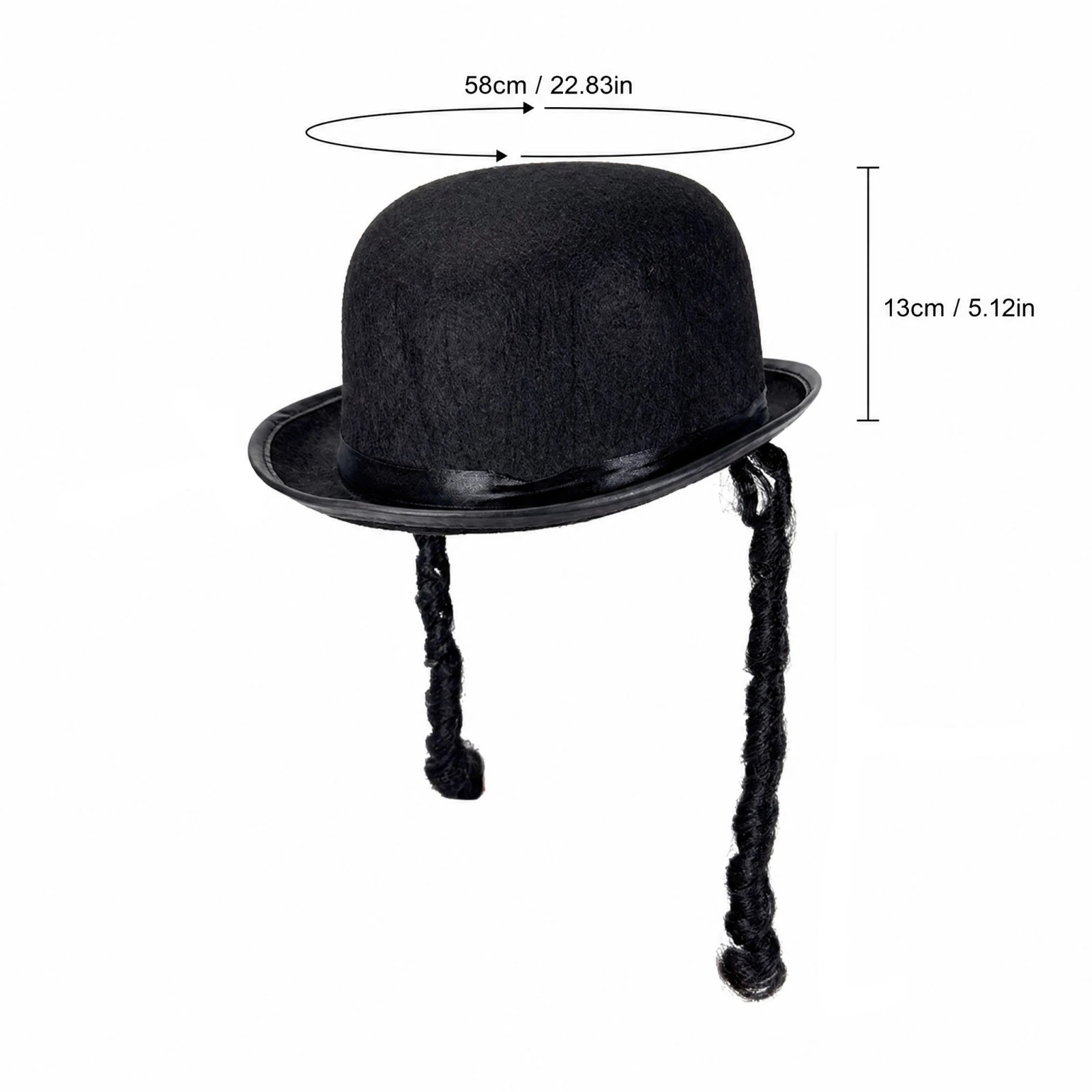 Unisex Adult Round Dress Hat with Black Braid Fashion Round Bowler Hat Black Braided Top Hat Party Hat