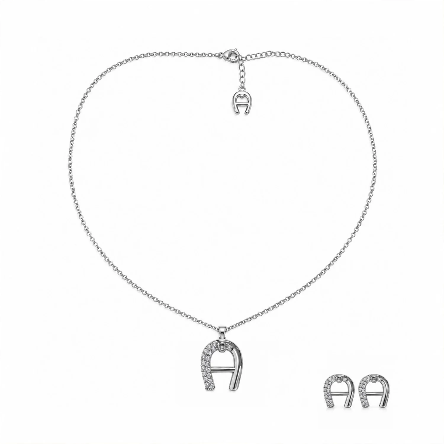 Women Geometric Arch Jewelry Set Sparkling Stone Paved Necklace And Stud Earrings Statement Accessory For Dating Evening Holiday