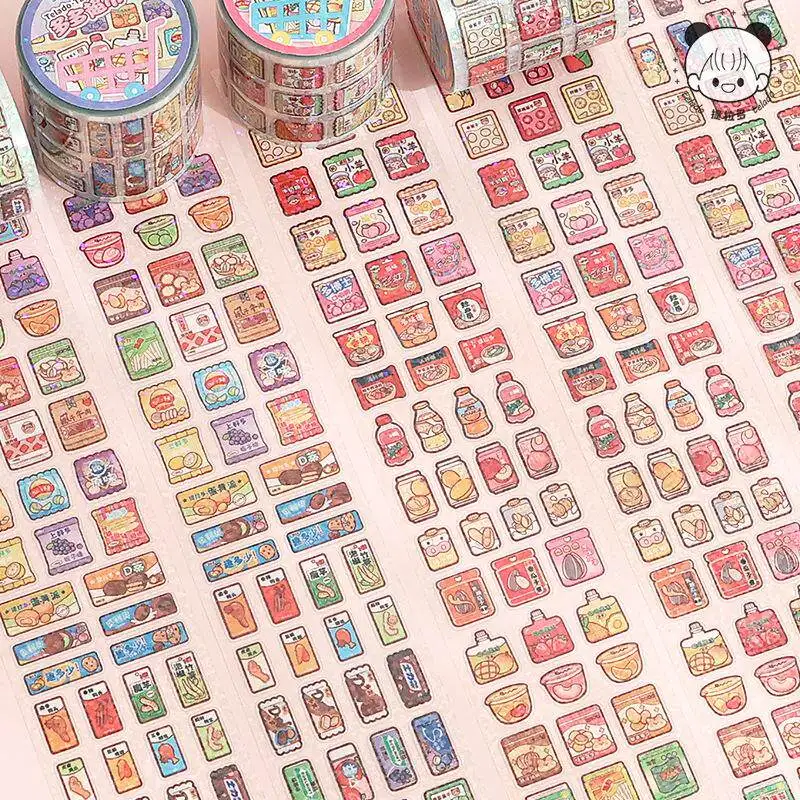Supermarket Pet Waterproof Washi Tape Colorful Decorative Pattern Snack Journal Tape for DIY Scrapbooking