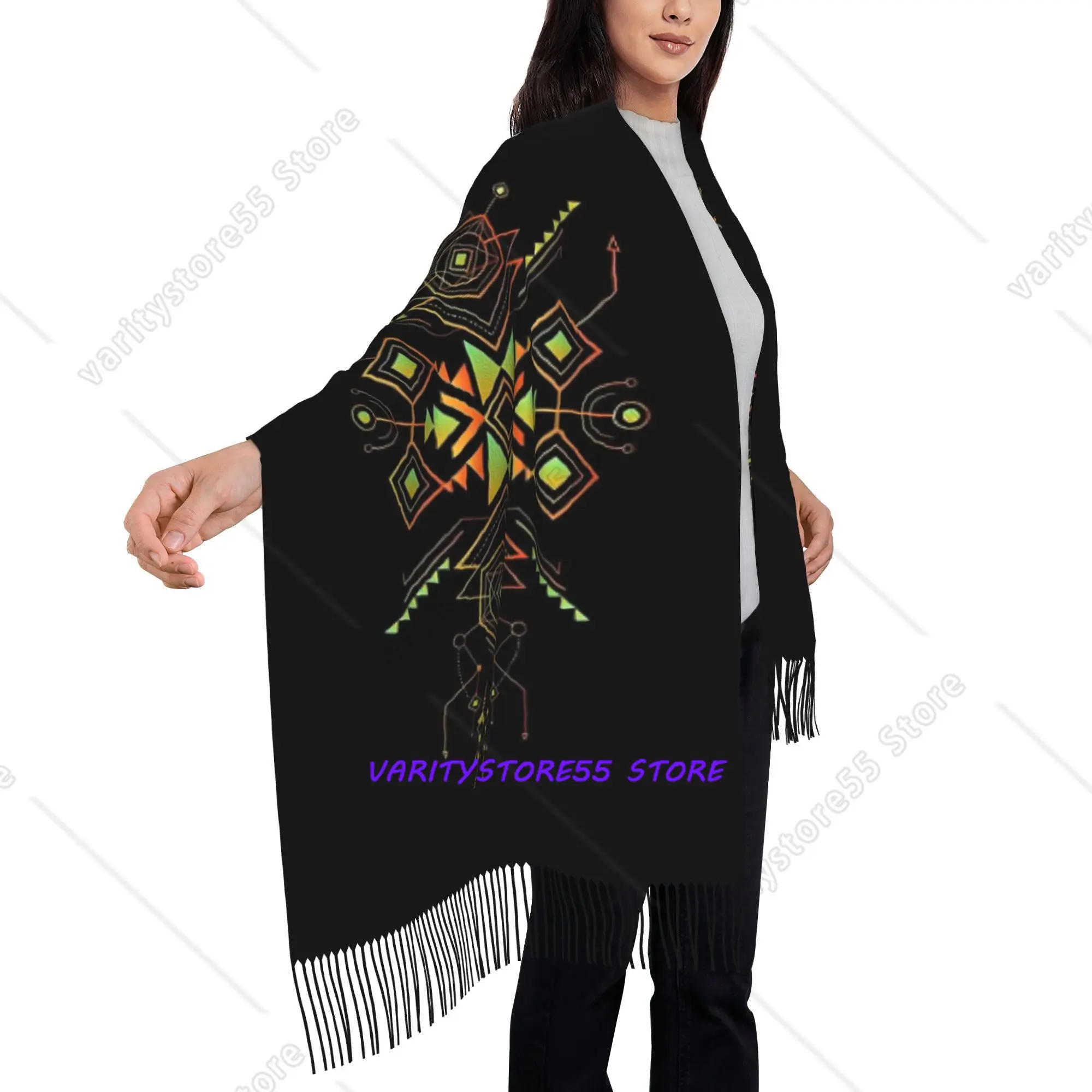 Ethnic Tribal Geometric Fringe Poncho Fashionable Tassel Scarf Suitable for Outdoor Hiking Running Cycling Travel Durable
