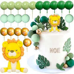 21pcs Lion Cake Topper Sage Green Cake Topper Balls for Wild One Birthday Cake Decoration Jungle Theme Baby Shower Decoration