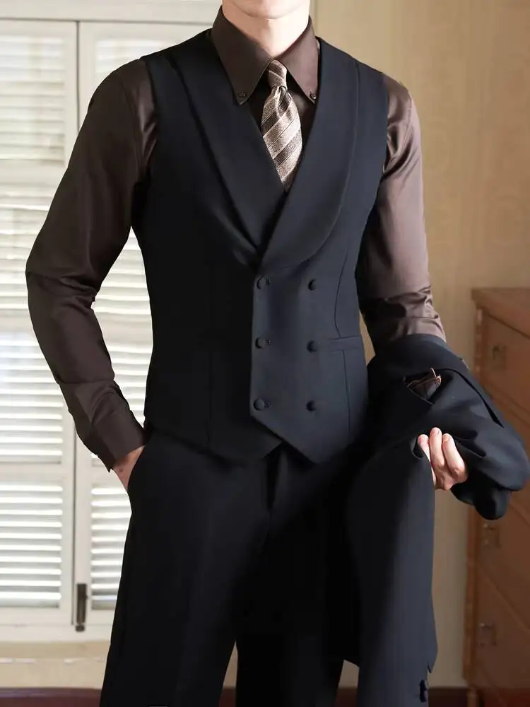 

Advanced Double Breasted Suit Vest Men's Slim Fit Business Formal Wear British Style Waistcoat Groomsmen Wedding Dress
