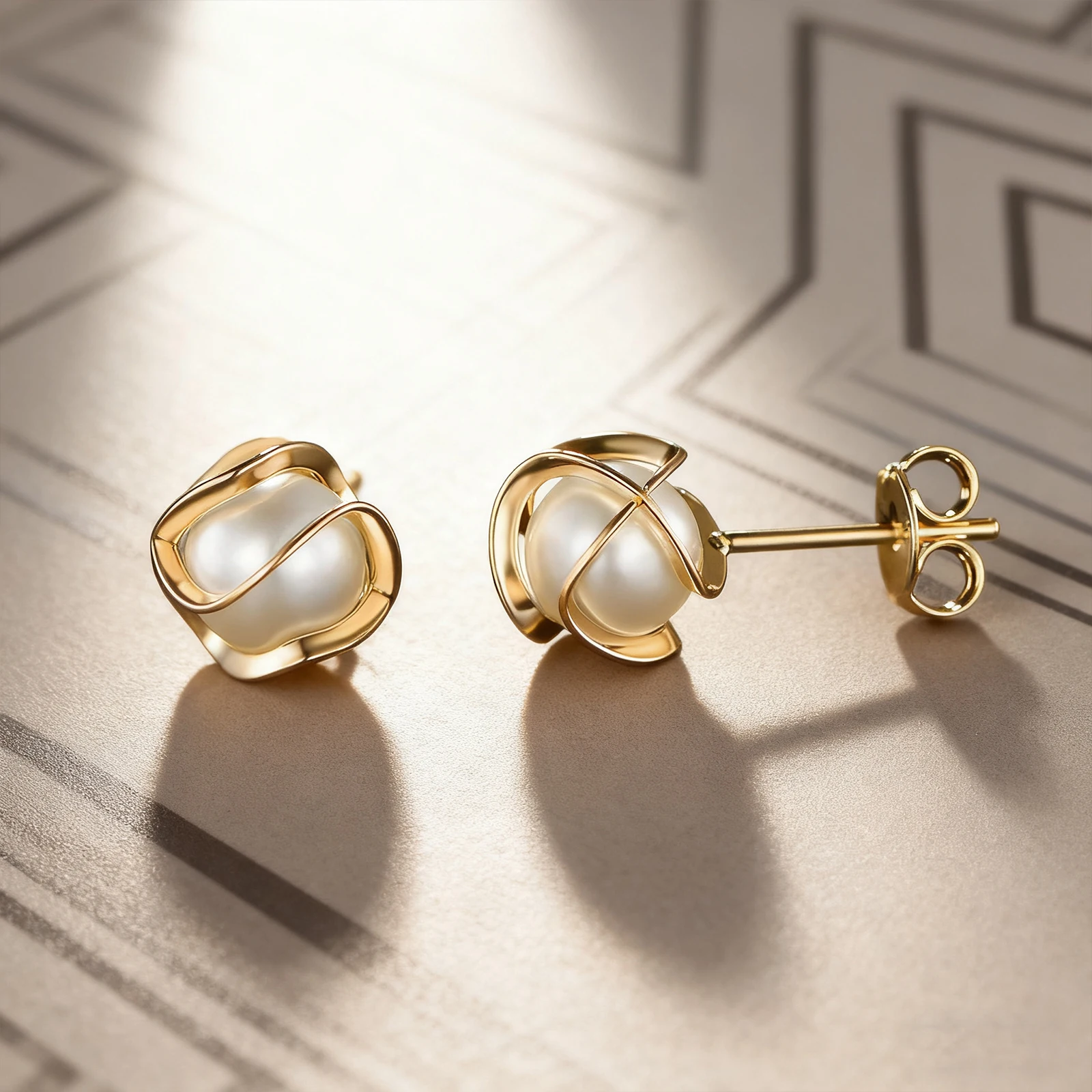 أقراط لؤلؤ مطلية بالذهب عيار 18 قيراط بتصميم قفص ملتوي، وإكسسوارات عصرية أنيقة على الطراز القديم، هدية مثالية للعرائس