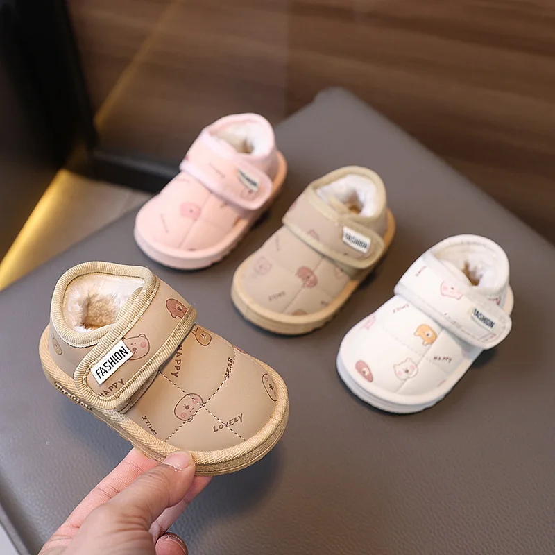 Fashion Girl Plush Boot 2025Winter New Retro Girl Leather Shoe Simple Casual Versatile Soft Soled Non Slip Boot Kids Sport Shoes