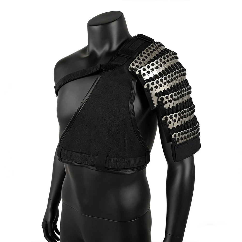 Tactical Armor Airsoft Paintball Single Shoulder Armor Stainless Steel Silver Armor Plate with Cross Straps Cosplay Protect Gear