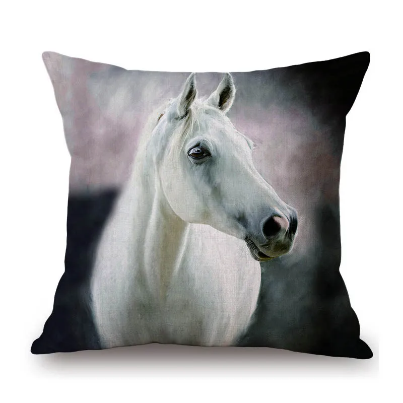 White Horse Royal Court Horsemanship Club Decoration Art Sofa Throw Pillow Case Black White Elegant Linen Pony Cushion Cover